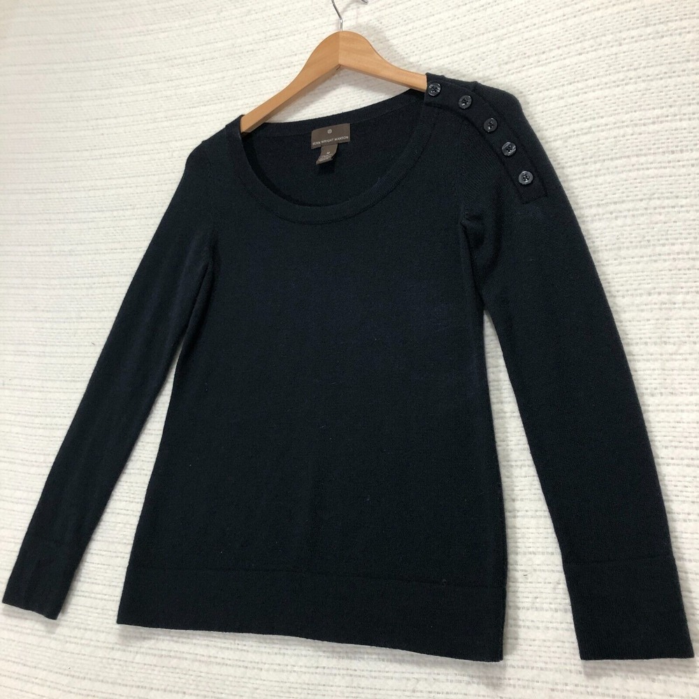 Fenn Wright Manson Women's Size Medium Black Marino Wool Sweater Button Shoulder